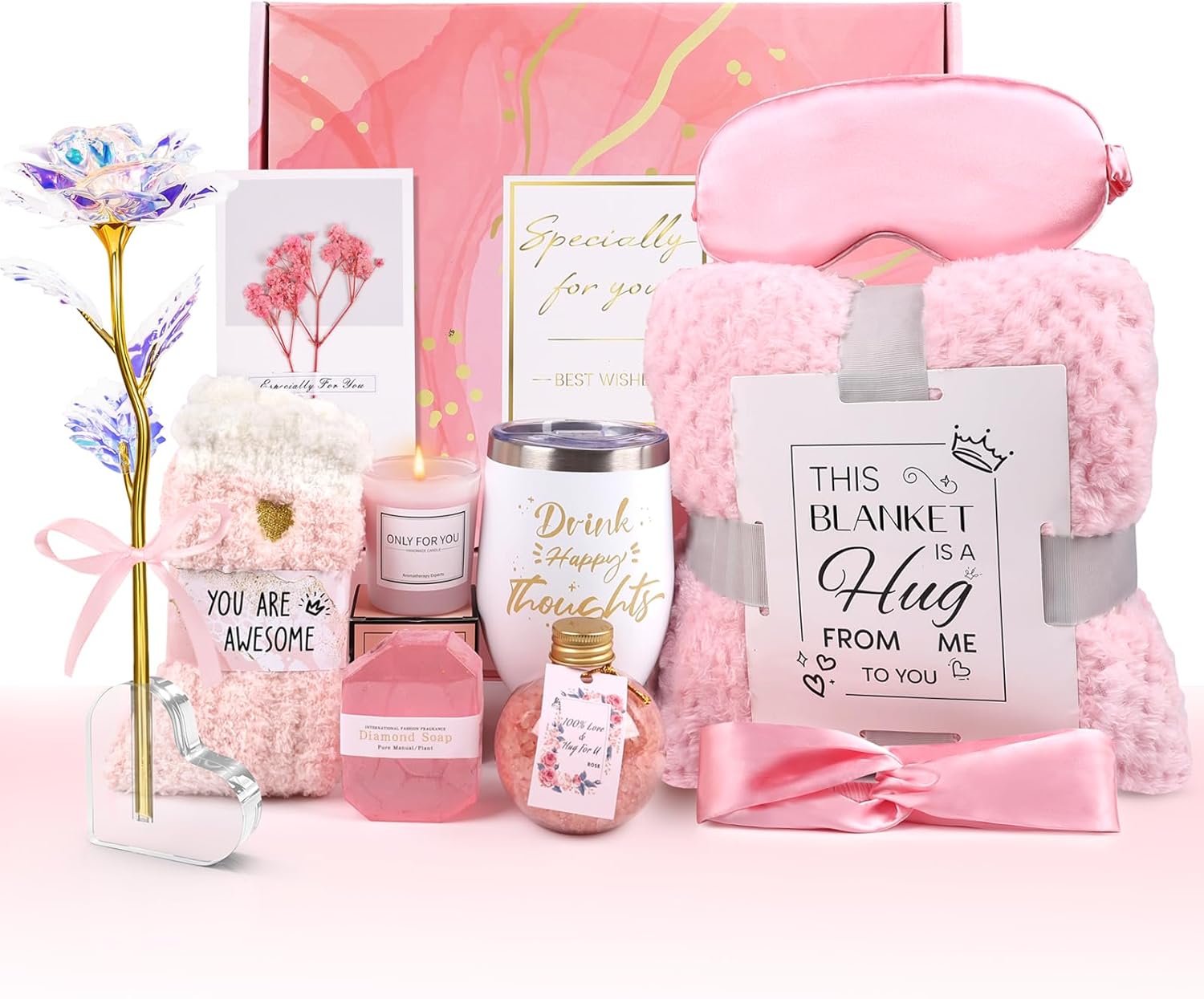 Birthday Gifts for Women Self Care Gifts Get Well Soon Gifts, Rose Relaxing Spa Gifts Basket Care Package, Luxury Flannel Blanket, Unique Mothers Day Idea Gifts for Mom Her Grandma Friend Sister Wife Birthday Gifts for Women Self Care Gifts Get Well Soon Gifts, Rose Relaxing Spa Gifts Basket Care Package, Luxury Flannel Blanket, Unique Mothers Day Idea Gifts for Mom Her Grandma Friend Sister Wife