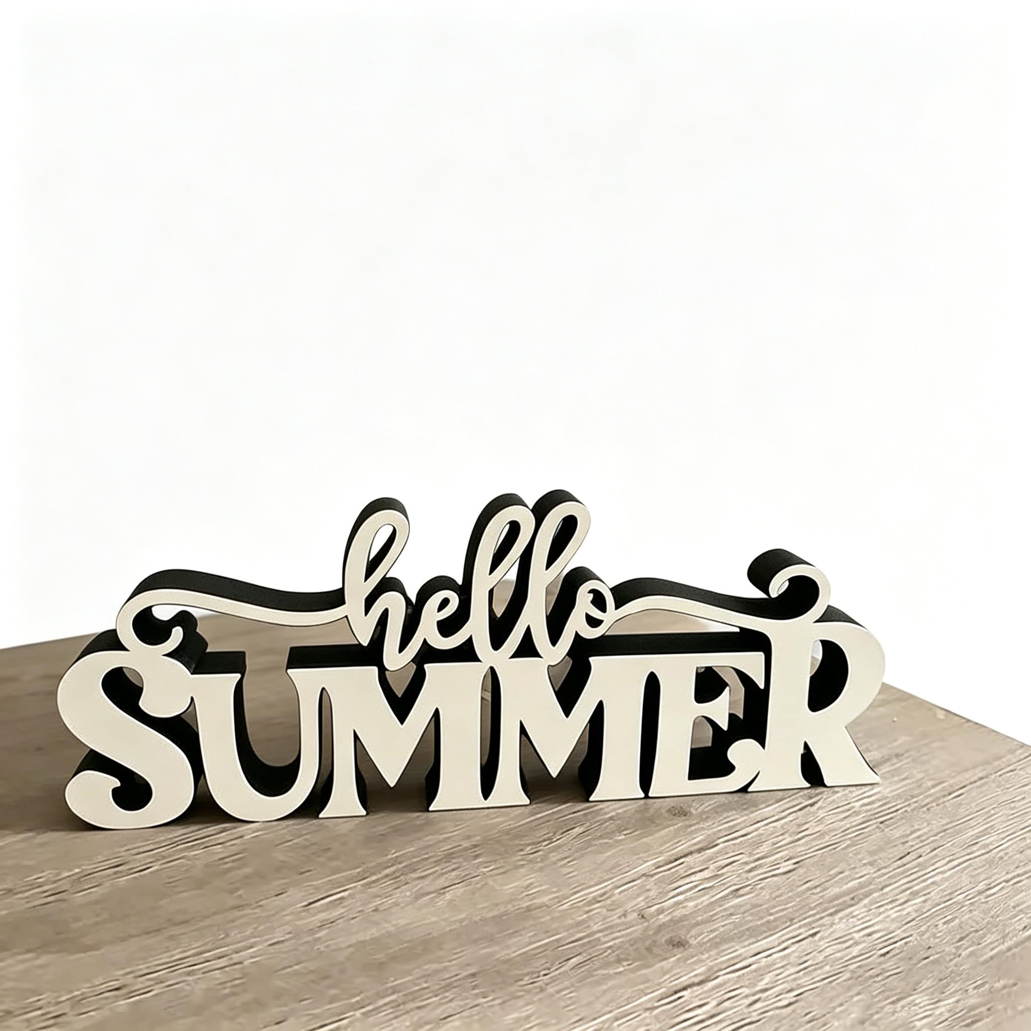 Photo 1 of Hello Summer Table Sign,Wooden Summer Table Top Decor Centerpiece Holiday Tiered Tray Decoration Word Sign for Home Office Desk Shelf Fireplace Indoor Beach Party Gift