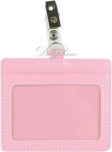 Portatarjetas de identificación de piel sintética duradera horizontal de lujo con 1 ventana para identificación y 1 ranura para tarjetas y clip de