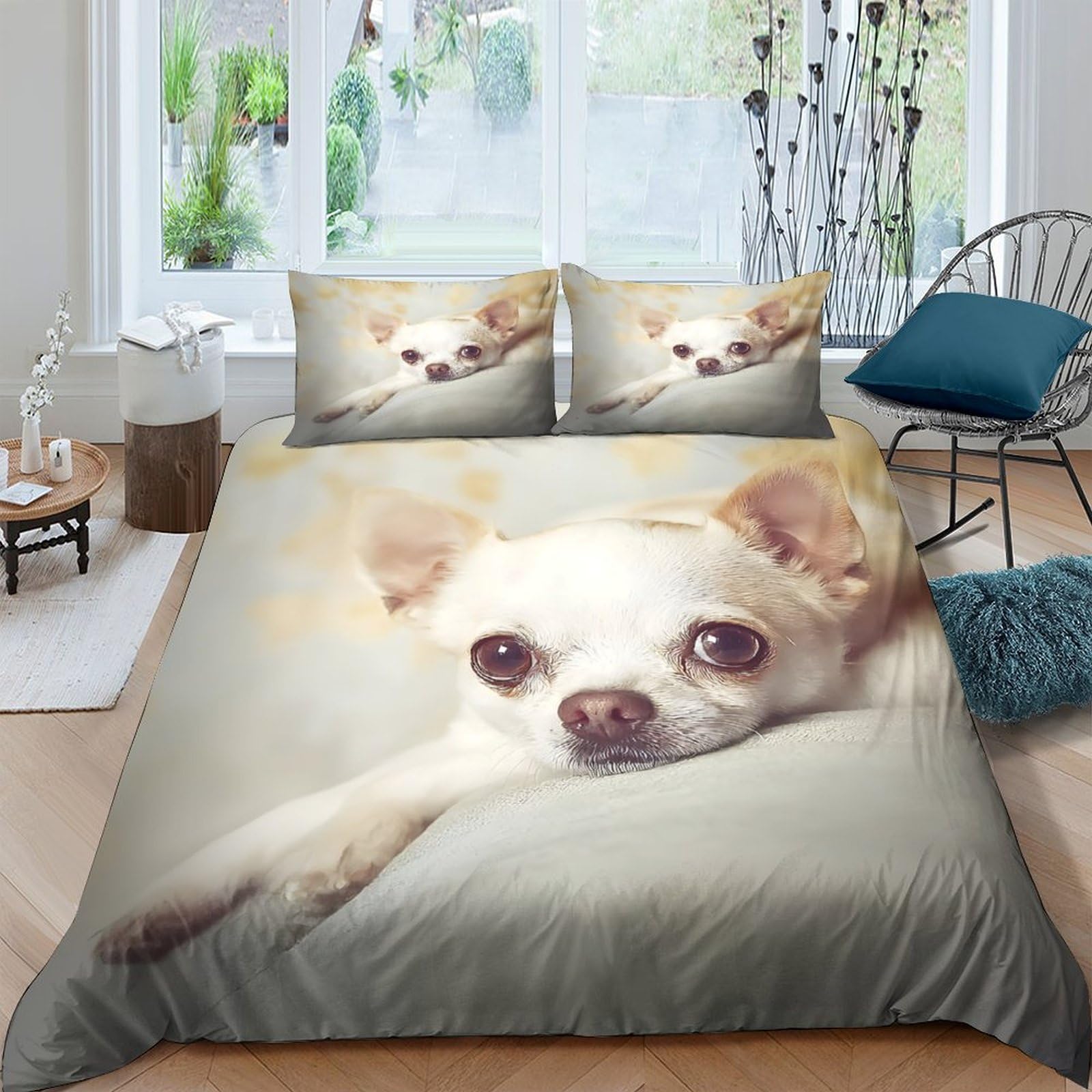 Ctjqhvkz Style-1 3D Printed Cute Chihuahua Fitted Sheet Microfiber Soft Anti-Slip Dog Bed Cover For Bedroom Decor Machine Washable Single（135X200cm）