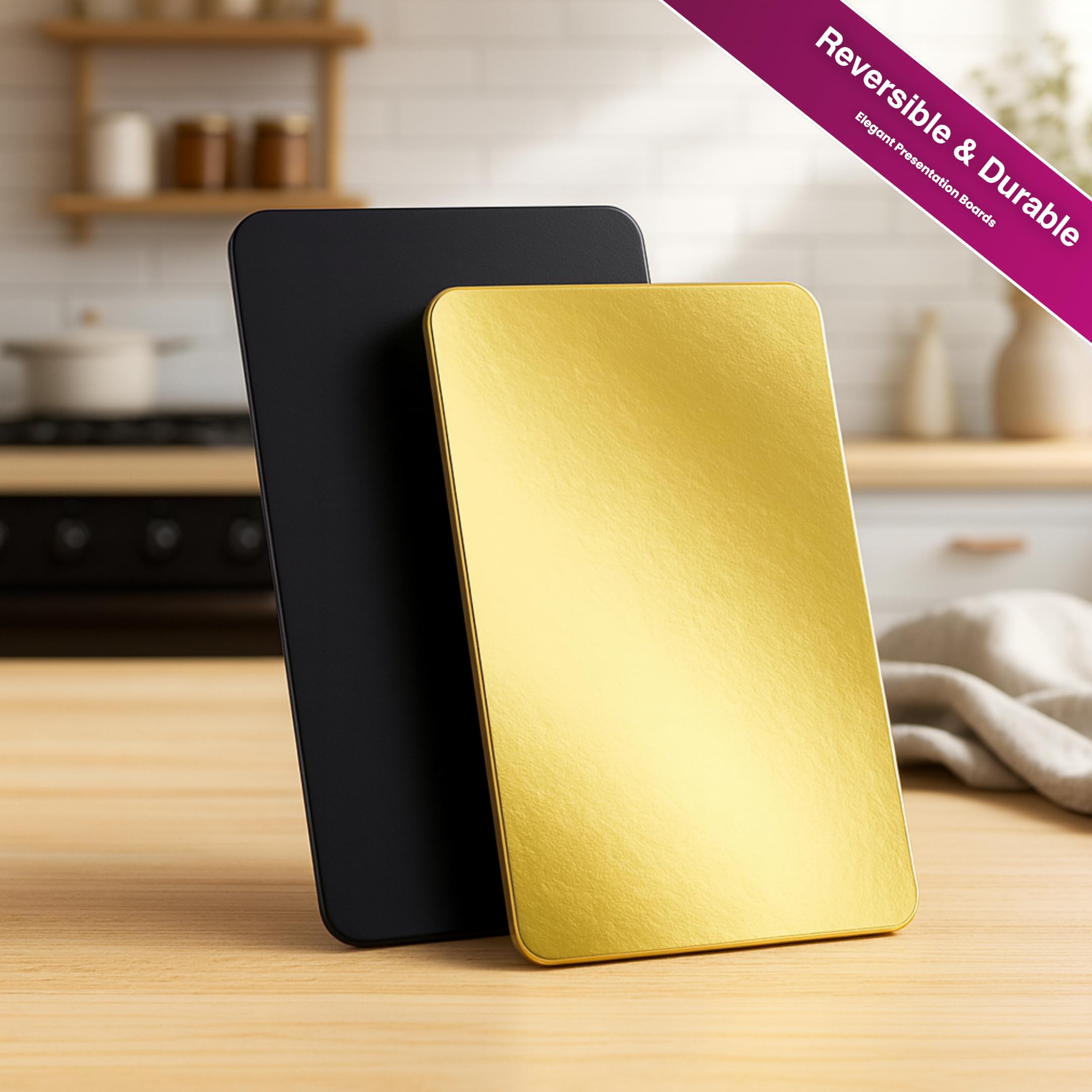 Lot de 20 Supports à Gâteaux Rectangulaires | 40x60 cm | Noir et Doré | épais 2mm | Carton Réversible | Socle Gâteau | Pâtisserie Boulangerie Buffet | Number Cake | Tarte Biscuits Tapas