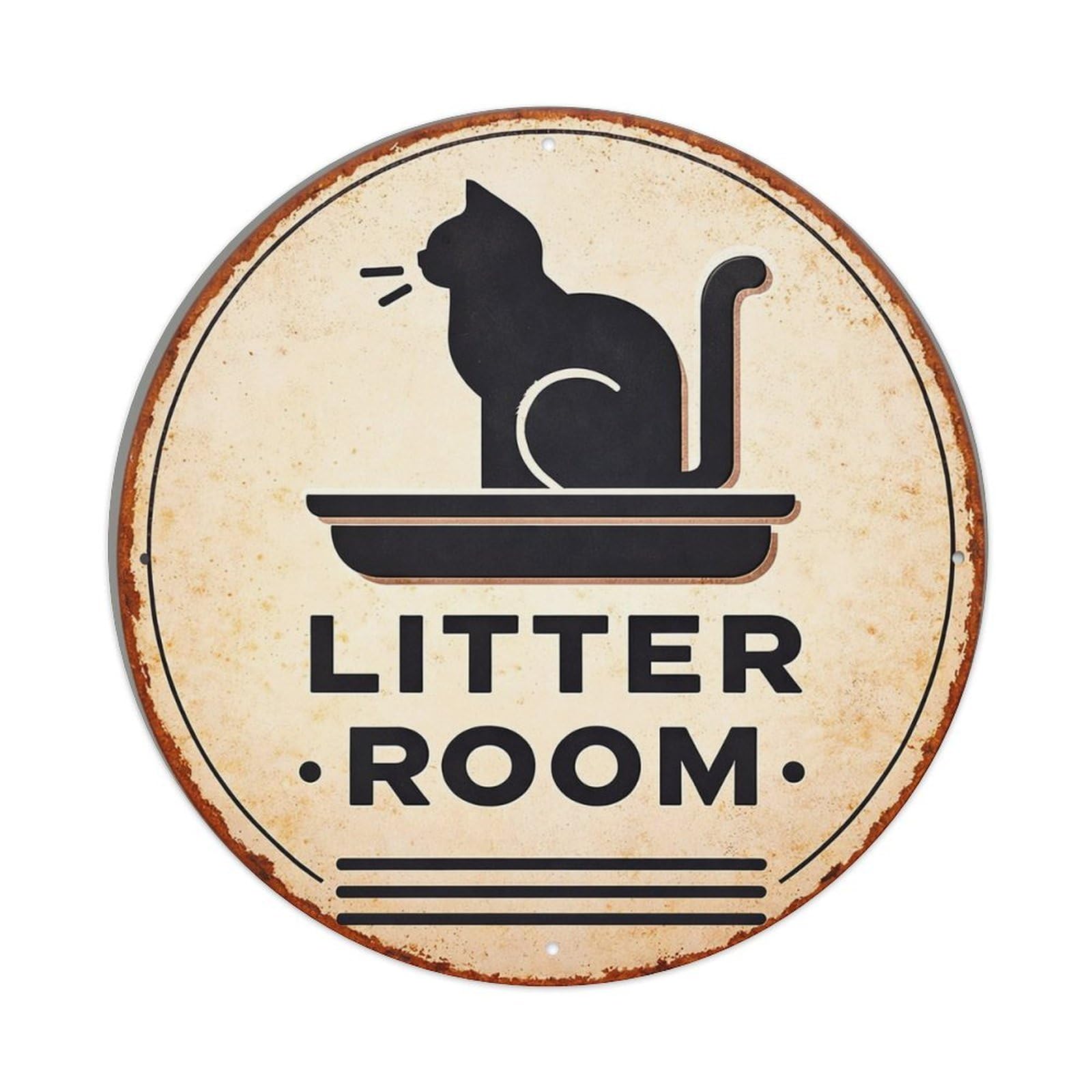 Cat In Litter Box Sign Vintage Round Tin Sign Retro Metal Wall Decor Metal Poster, Home Bar Garage Cafe Wall Art Decoration 8x8Inches