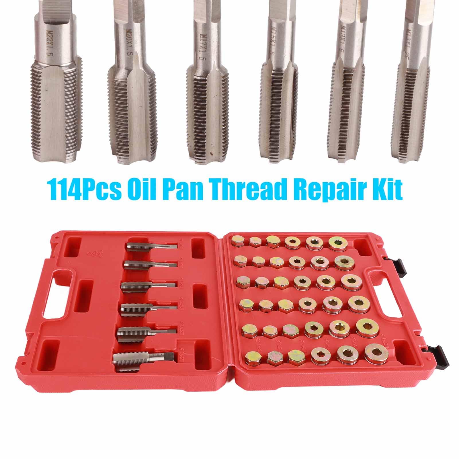 114 Piezas Kit de reparación de Roscas de cárter de Aceite Juego de Herramientas de tapón de Drenaje de Caja de Cambios de sumidero M13 M15 M17 M20 M22