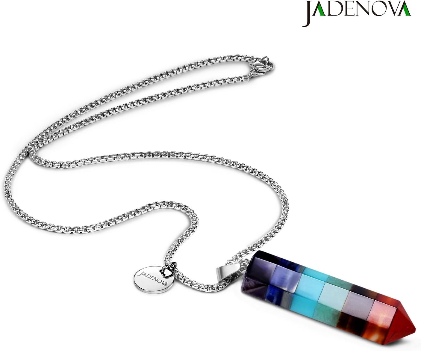 JADENOVA 7 Chakra Stones Necklace Gemstone Pendant Necklace Energy Healing Crystal Divination Pendulum For Women (Cone Hexagonal, 18 Inches Stainless Steel Chain) - Image 3