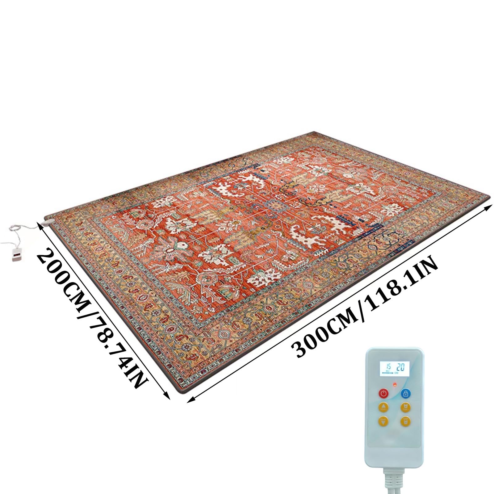 Elektrisch beheizbarer Teppich, großer beheizbarer Bodenteppich, für den Innenbereich mit Einstellbarer Temperatur/Timer,weicher Plüschteppich,für Schlafzimmer und Wohnzimmer(B,300x200cm)