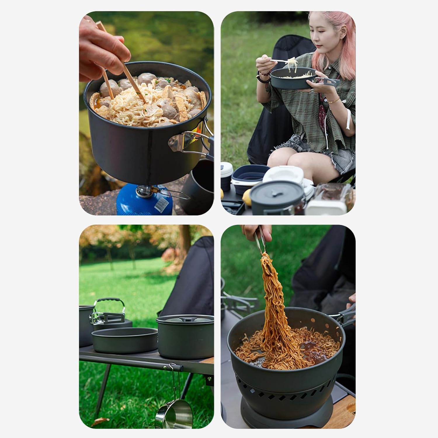 Karlak Camping Pots Pans Set, Lightweight Camping Cookware Set with Non Slip Handles, Durable Hard Anodized Coating for 2 3 Backpackers