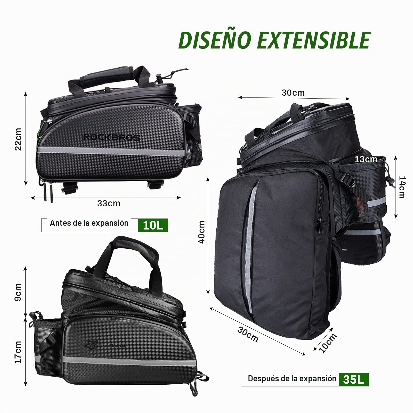 ROCKBROS Bolsa para Asiento Trasero Portaequipajes Impermeable para Bicicleta con Funda Extensible Alforjas para Viajes MTB Bici de Carretera