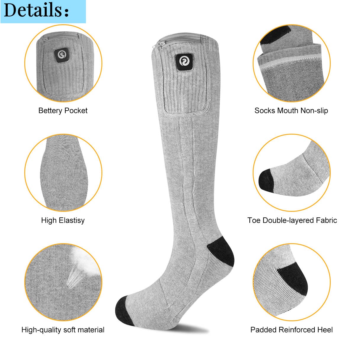 BARCHI HEAT Calze riscaldate per Uomini e Donne, Calze riscaldate elettriche Ricaricabili, scaldapiedi Invernali, Adatte per Sci, Ciclismo, Pesca, Caccia, ECC.