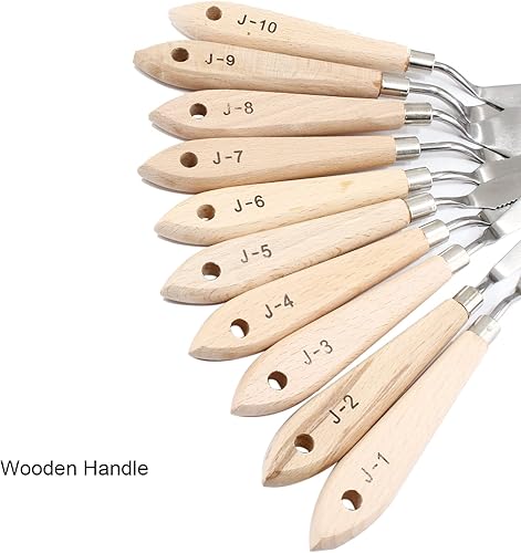 Miniatura 3 de Juego de cuchillos de paleta de 10 piezas, juego de cuchillos de pintura de acero inoxidable, espátula de pintura con mango de madera, espátula de