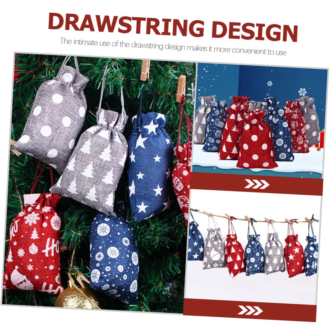 ULTECHNOVO 5sätze Adventskalender Beutel Weihnachtsgeschenktüten Mit Zugband Für Süßigkeiten Kleine Und Überraschungen Zum Dekorieren Von Baum Oder Tür