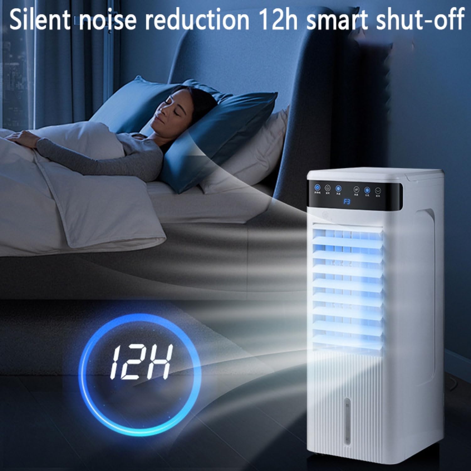 Condizionatore d'aria portatile 3 in 1, dispositivo di raffreddamento evaporativo a doppio motore con 3 velocità, serbatoio grande, timer 12h, ventola di raffreddamento per camera da letto e ufficio