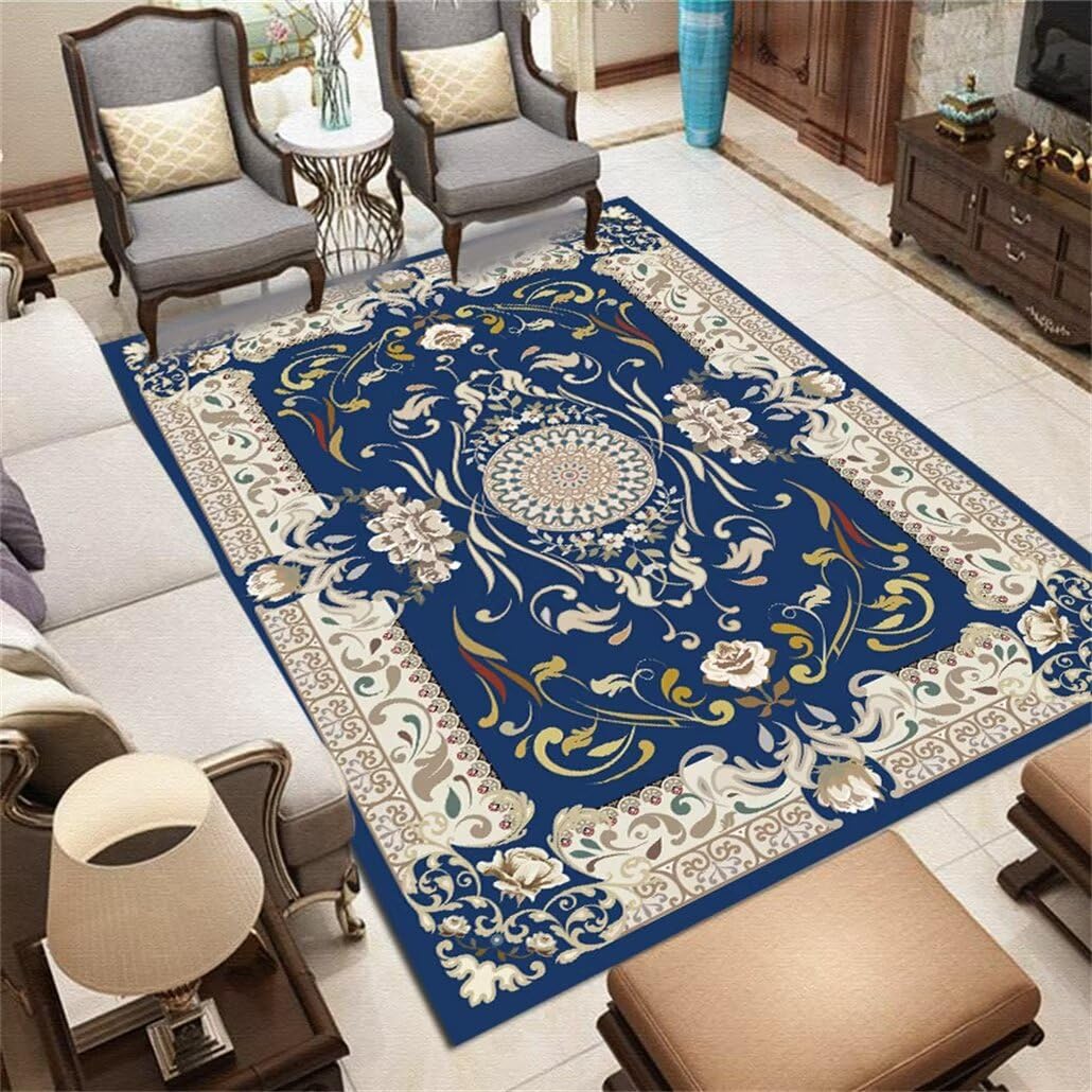 Tapis chambre enfant fille bleu 250x300cm avec grand coussin sol style pastoral