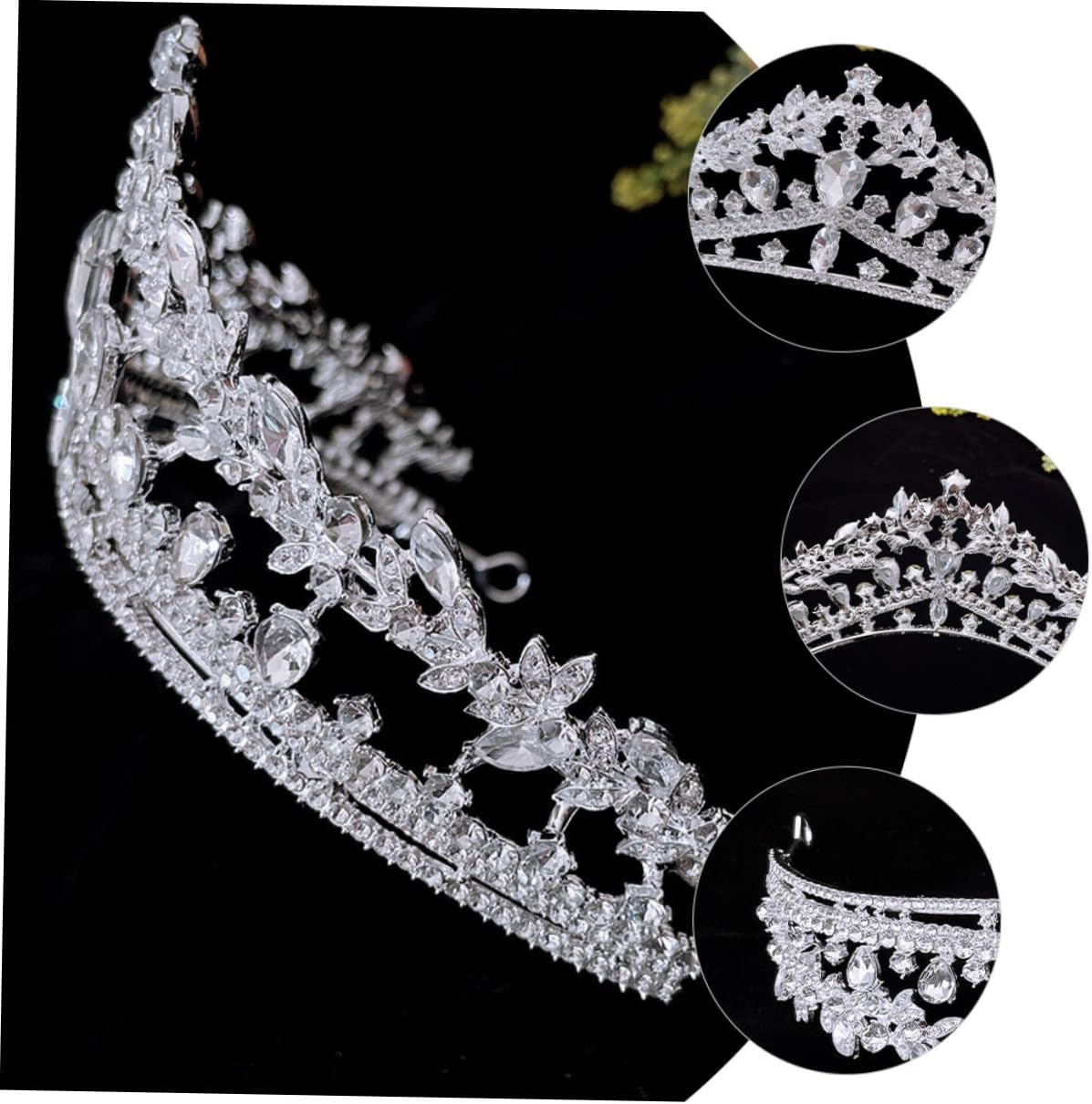 Bridal Rhinestone Tiara Crown Silver Wedding Headpiece for Women Birthday Party Accessory