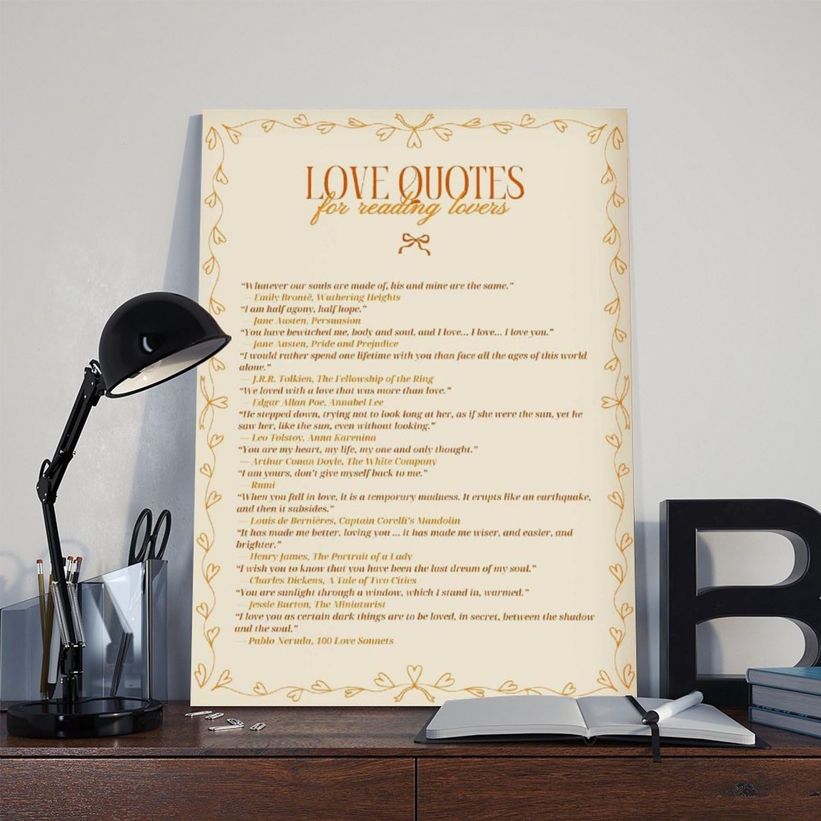 ACFTAIN Libros de citas de amor para amantes de la literatura romántica, novelas clásicas, citas de lectura, lienzo, decoración de pared, pósteres para decoración de pared, hogar, bar, restaurante