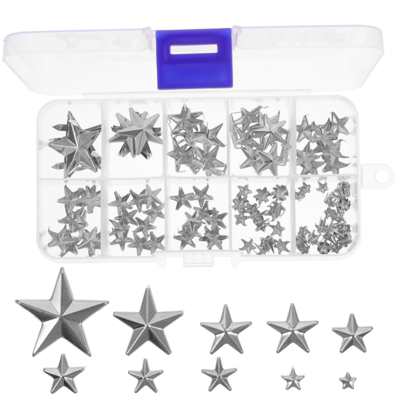 HOMSFOU DIY Leathercraft Star Rivets 150Pcs Five-Pointed Metal Claw Studs Multi-Size Set for Bags Jackets Clothing Accessories