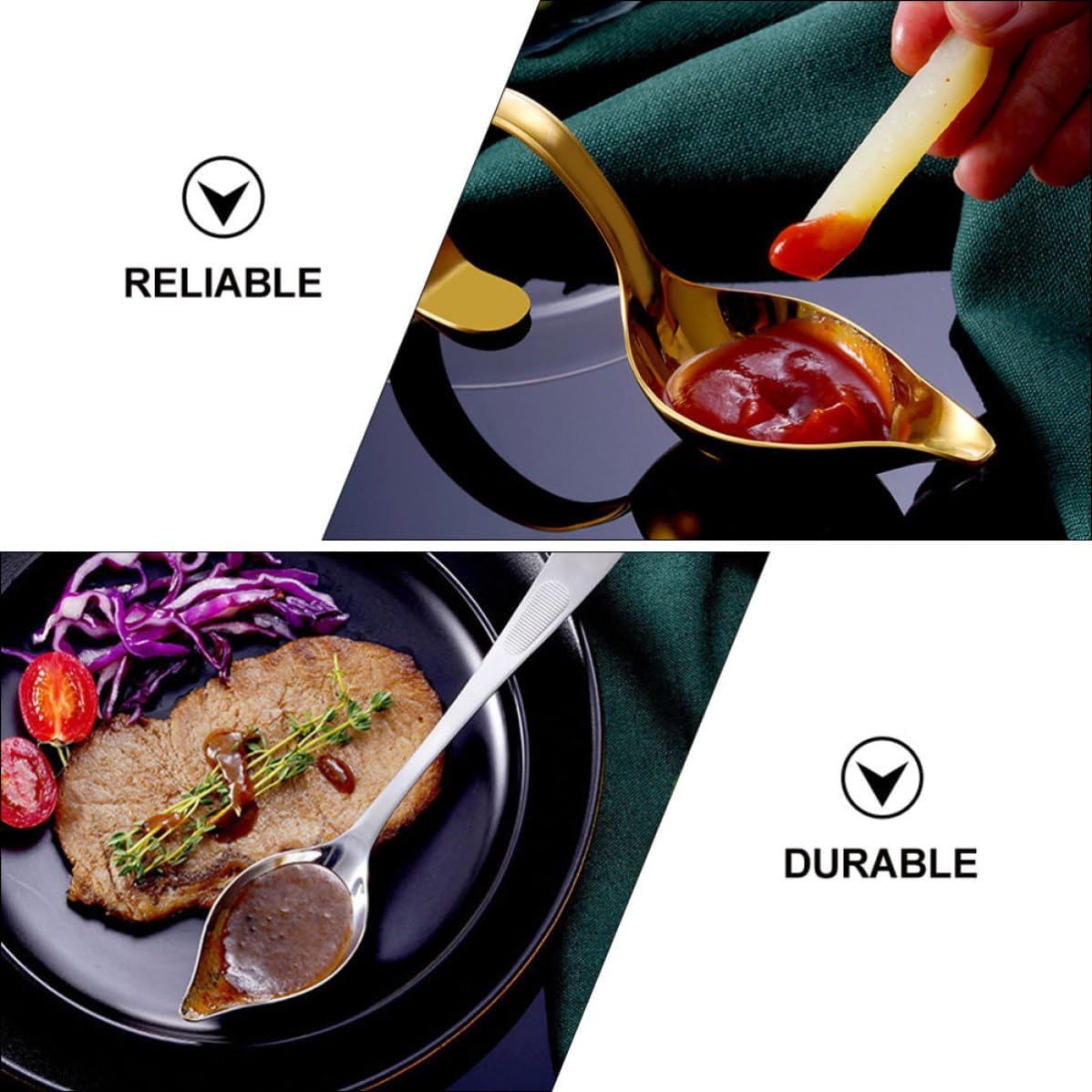 2pcs Stainless Steel Sauce Spoon with Pouring Spout for Serving