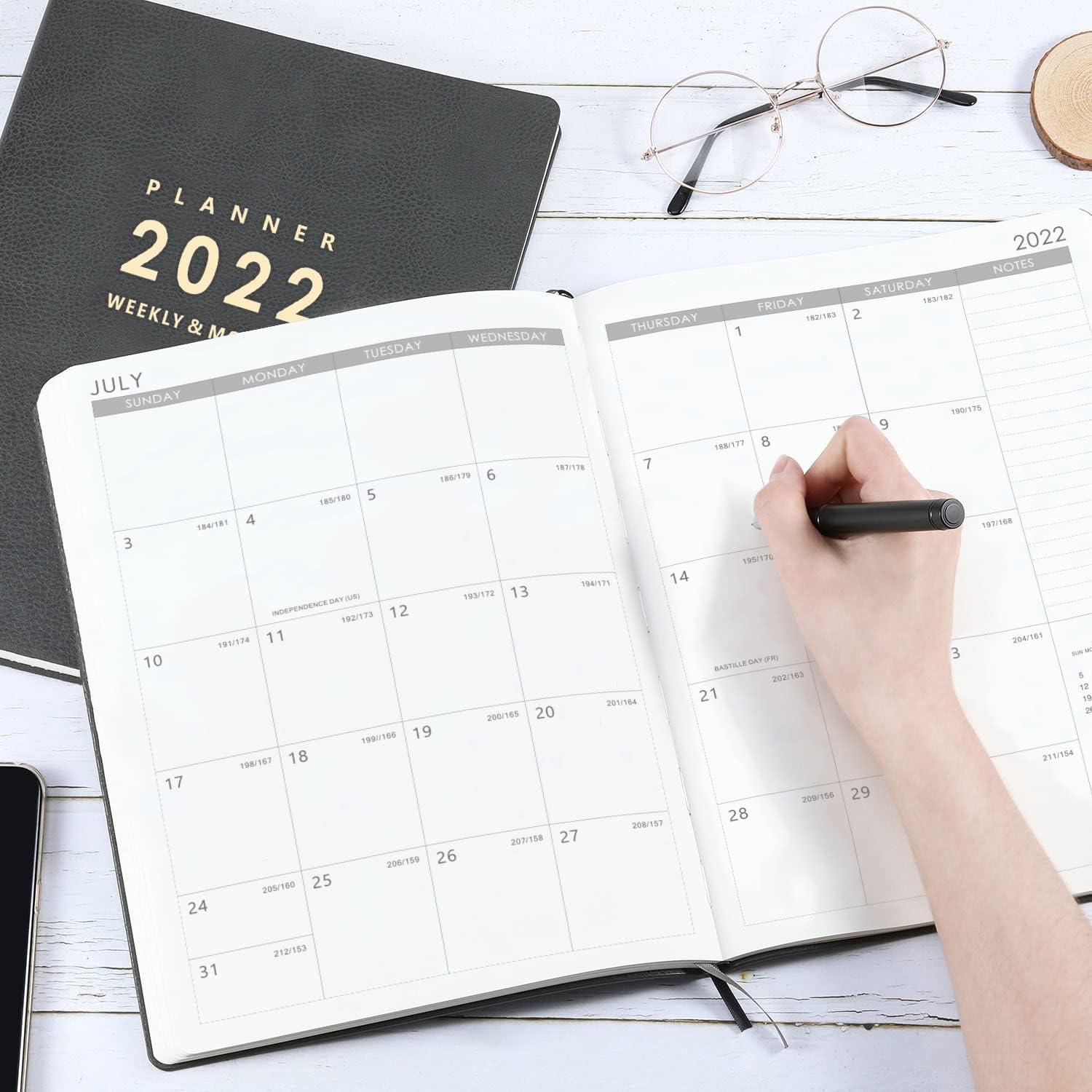 2022 Planner - Weekly & Monthly Planner 2022, 8.5" x 11", Jan. 2022 - Dec. 2022, Pen Holder, Calendar Stickers, Pocket, 25 Notes Pages, Faux Leather Cover, 2 Book Marks, A4 Premium Paper - Gray : Everything Else