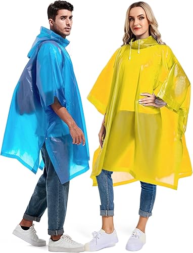 Paquete de 2 ponchos de lluvia para adultos, reutilizables, impermeables, de supervivencia, emergencia, resistente, con capucha con cordón
