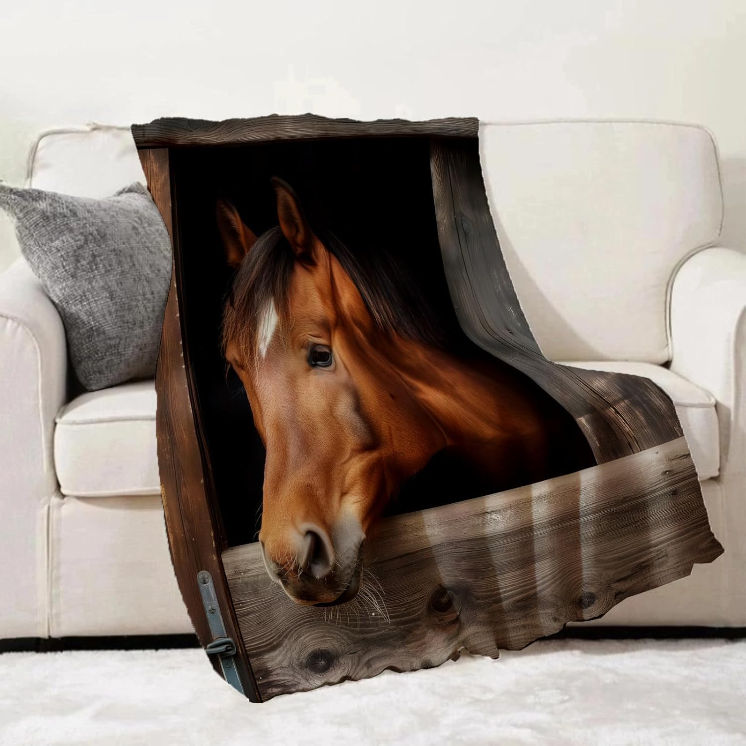 Rustic Barn Door Horse Blanket Gifts for Horses Lovers Women Girls Equestrian Charm Flannel Throw Blankets for Bedding Couch Soft Lightweight Warm Cozy Throws Countryside Decor 50x60in - Image 2