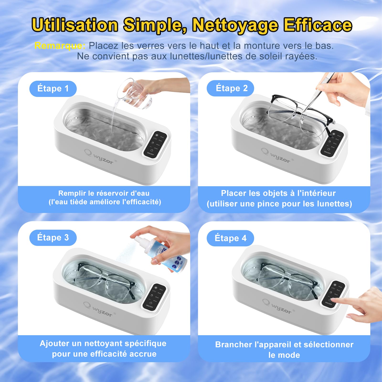 Nettoyeur Ultrasons, 55000Hz Bac a Ultrason, 350ml Ultrasonic Cleaner avec Écran LED, 4 Modes Nettoyeur Ultrason Bijoux avec Lumière UV pour Lunettes, Appareils Dentaires, Montres, Bagues et Colliers