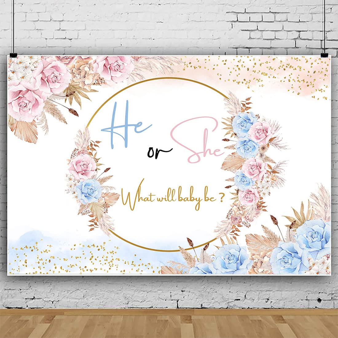 Toile De Fond Bohème Révélation Sexe - Décoration Fête Rose Ou Bleu - Herbe Pampa 2,1x1,5m