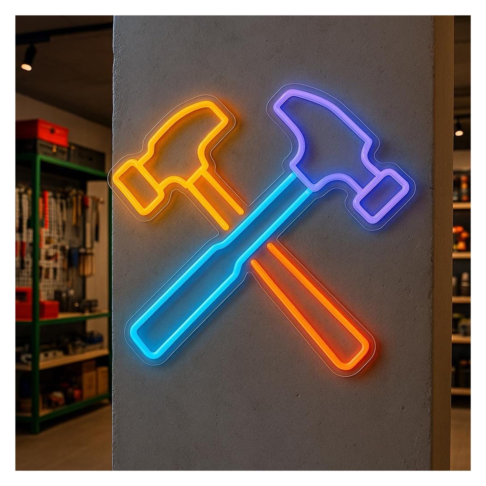 RONGCH Hanging Art Signs Tool Store Neon Sign Hammer Decor for Auto Repair Shop Shop Gameroom Bedroom Party Bar Livingroom 48cm(E)