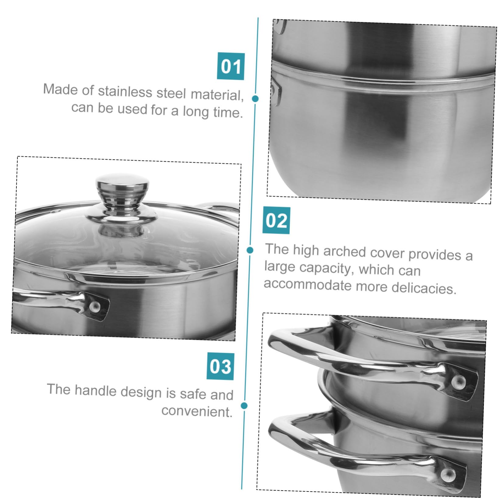 Gatuida Olla Acero Inoxidable Vaporera de Doble Capa para Cocinar y Cocer al Vapor, Tapa Alta Asa, Apta Cocina
