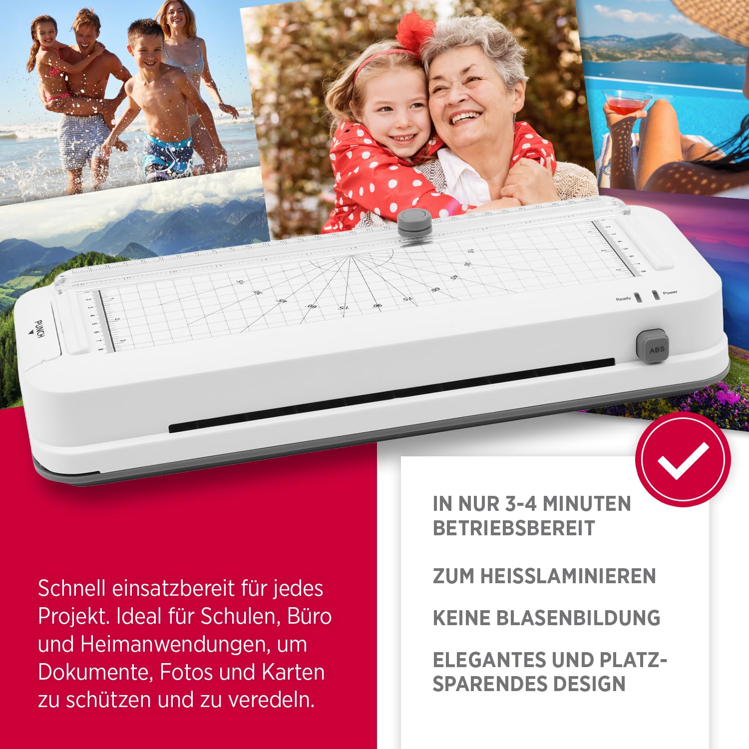 Olympia A260 COMBO Laminiergerät A4 – 4-in-1 Heißlaminator mit Schneidelineal, Locher, Eckenrunder + 5 Laminierfolien | Laminator für DIN A4 Folien 80–125 Micron, Anti-Block-System, Überhitzungsschutz