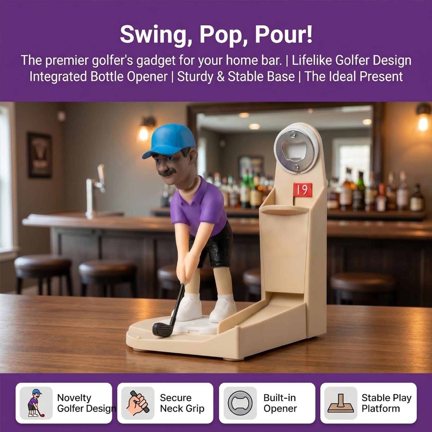Flaschenöffner Golf-Bierflaschenöffner-Spielzeug, 3D-gedruckter Flaschenverschluss-Werfer mit Golfschwung-Motiv für Bierliebhaber, Golfbegeisterte, Männerbereich und Bar (Stil 1)