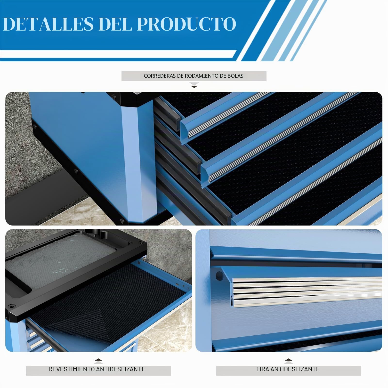 Caja de herramientas de 4 cajones con cerradura y llaves, caja de herramientas portátil con encimera multifuncional, con forro de cajón y agujeros de conexión, apilable con cajas de herramientas de 5