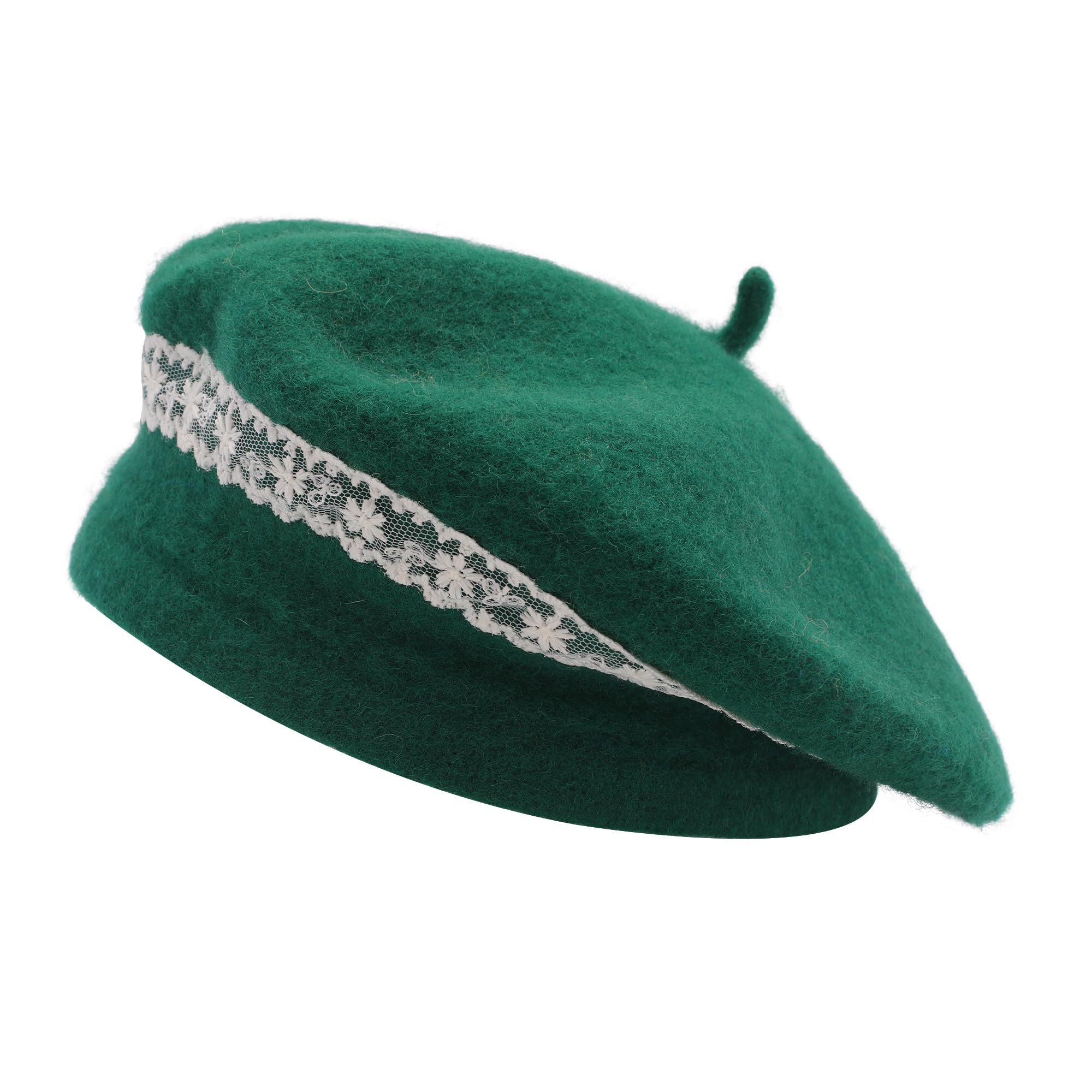 ZLYC Wool Kids Beret Hat Girls Solid Color Artist French Beret Cap(Lace Dark Green),One Size
