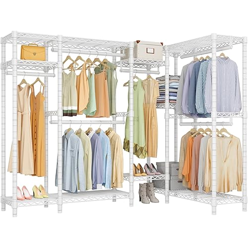 VIPEK L22S Corner Clothes Rack, L Shaped Heavy Duty Garment Rack, Corner Wardrobe Closet with Adjustable 8 Shelves & 6 Hanging Rods, Freestanding Closet System, Max Load 1600LBS, White, (2 Packages)