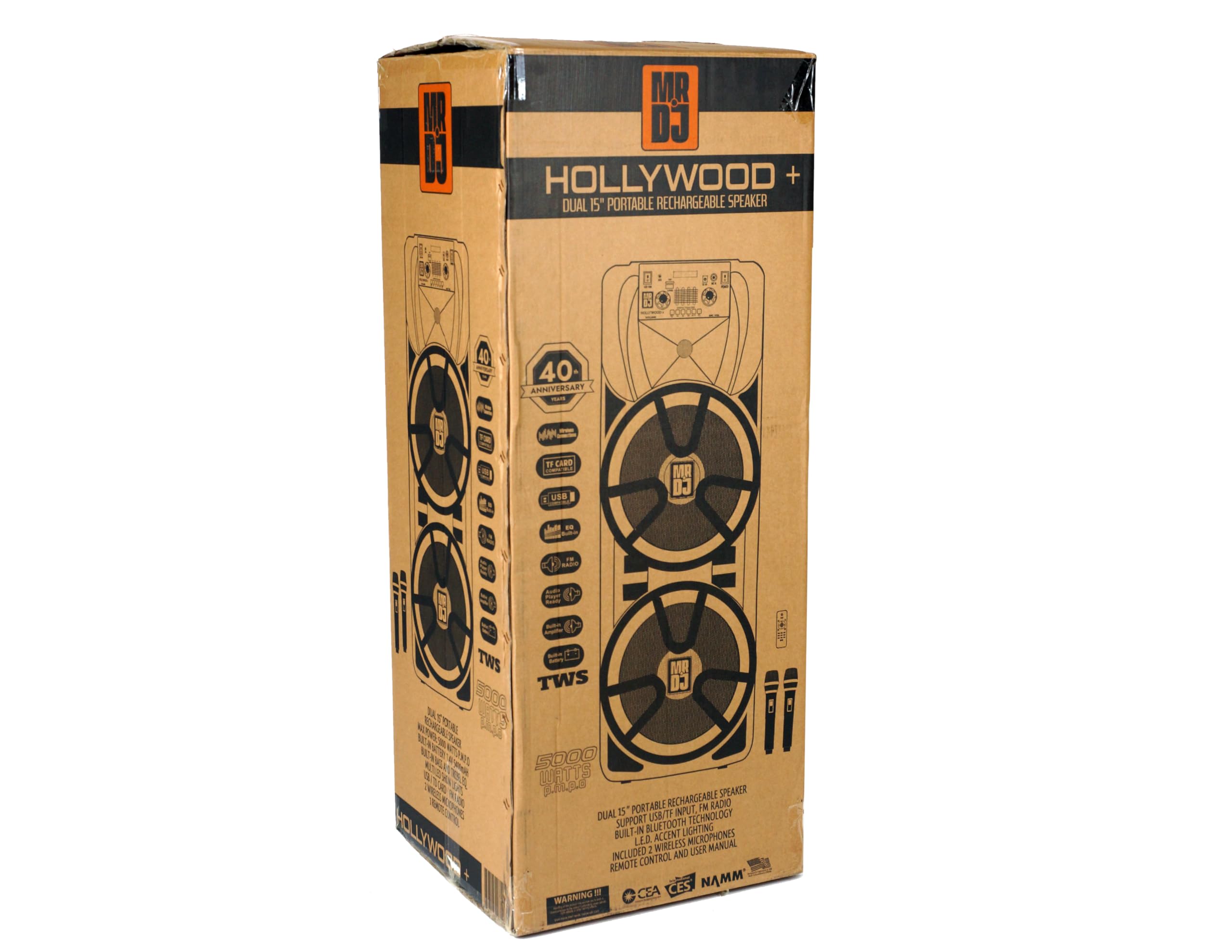 MR DJ Hollywood+ Dual 38.1 cm Wiederaufladbare Tragbare Bluetooth Karaoke Lautsprecher Party Flamme Lichter mit 2 Wireless Mikrofon TWS USB FM Radio