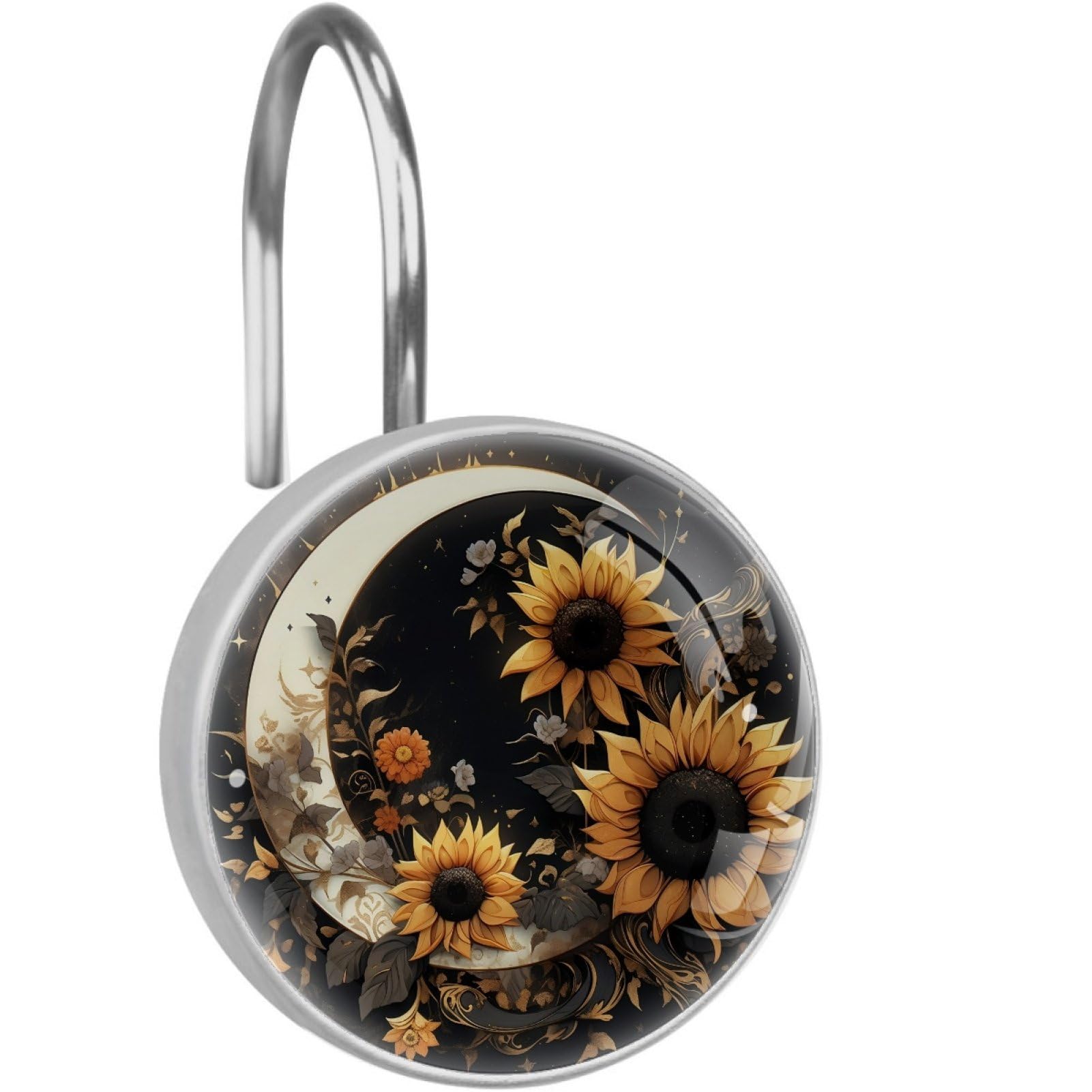 VAPOKF Shower Curtain Hooks, Sunflower Moon Rust Proof Decorative Shower Curtain Rings, Modern Farmhouse Designer Shower Curtain Hangers for Bathroom, 12Pcs