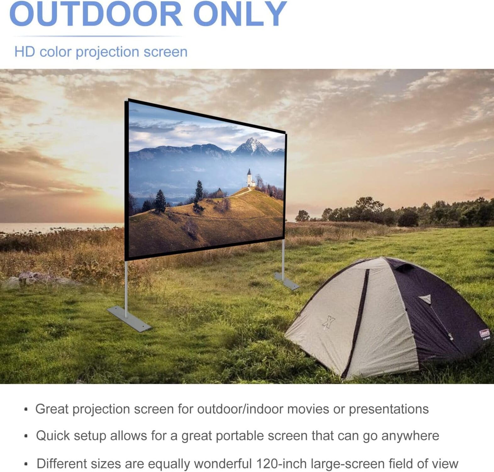 Projector Screen with Stand 120 inch 16:9 HD 4K Outdoor Indoor Projection Screen for Home Theater 3D Fast-Folding Projector Screen with Stand Legs and Carry Bag Projection Movie Wrinkle-Free…