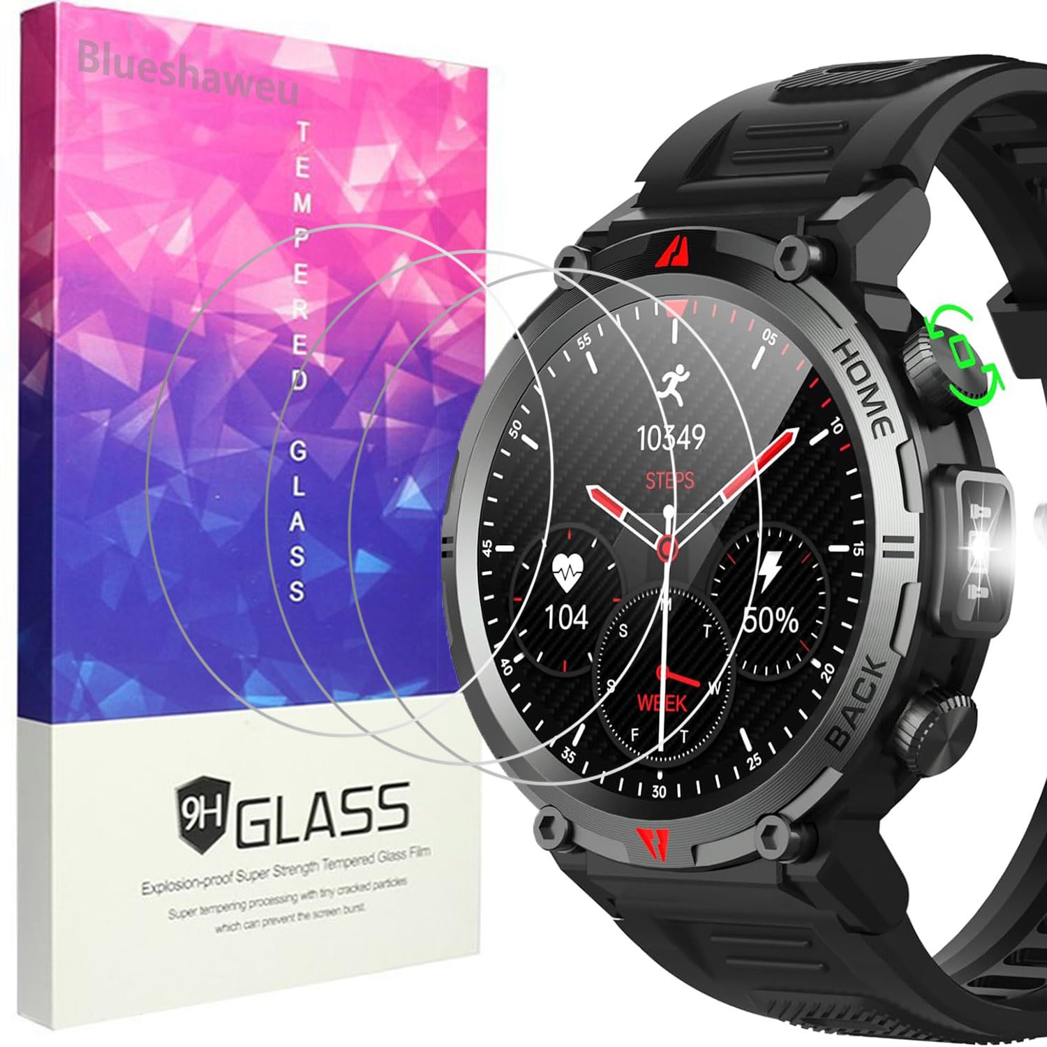 BlueshaweuScreen Protector Compatible with IFMDA Smartwatch 1.45 Inch S100, 9H Hardness Tempered Glass Screen Protector [Pack of 3] for IFMDA S100 Smartwatch (HD)