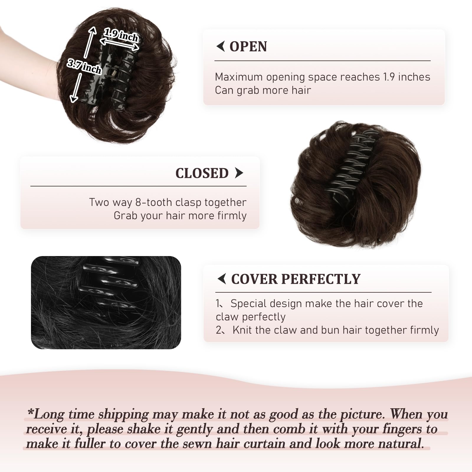 RUWISS Chignon en Cheveux Humains, 100% Cheveux Humains Ondulés Bouclés Chignon Postiche Cheveux avec Pince, Extensions de Cheveux Naturels à Clips Messy Bun - 40g Brun Foncé et Brun Clair