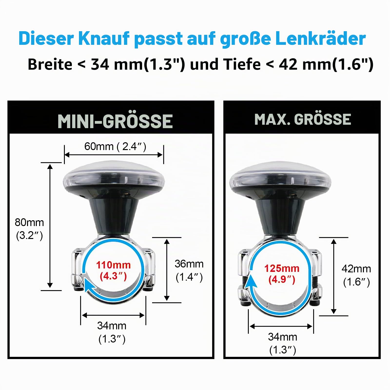 Großer Lenkradknauf, Lenkradspinner, flexibler und langlebiger Kraftgriff mit Lager passend für Autos, LKWs, Traktoren, Mäher, Gabelstapler und Boote Hypersonic