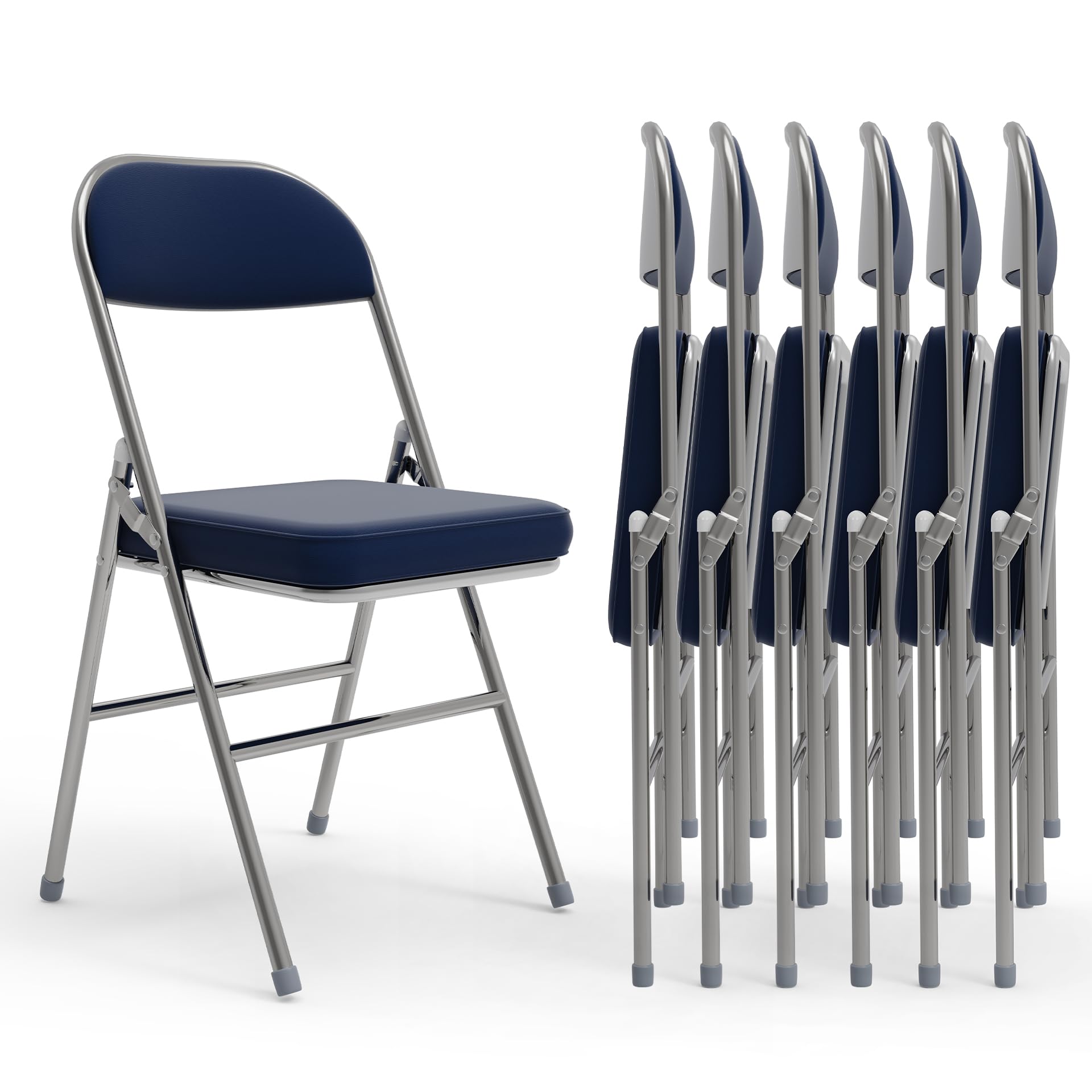 ARunThLana - Juego de 6 sillas plegables cómodas, sillas plegables de piel de cocina con cojín grueso, sillas de comedor plegables adecuadas para cocina, terraza, jardín, azul