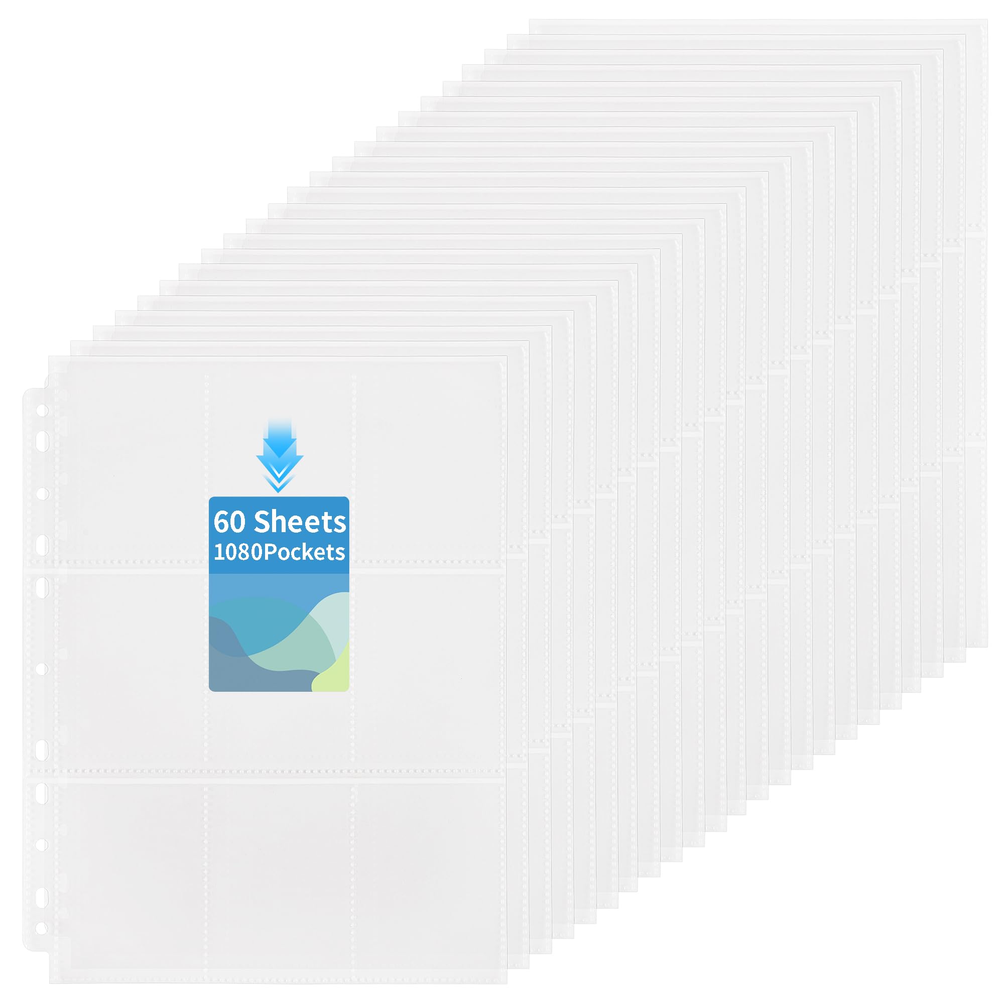 1080 Pockets Trading Card Protector Sleeves, 60 Sheets 9-Pocket Card Holder Pages for Game Sports MTG, TCG, Baseball Standard Cards Supplies OS22060