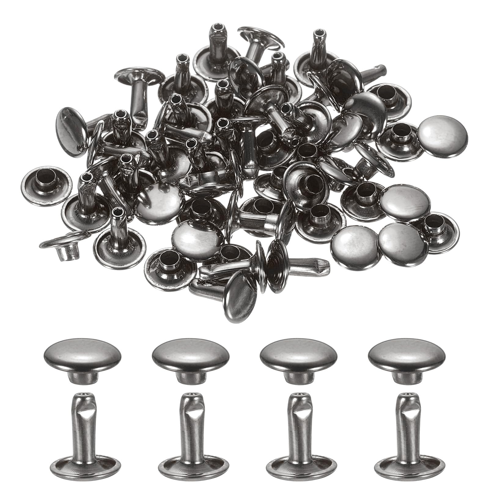 uxcell 120Set Leather Rivets, 9mm Double Cap Rivet Tubular Metal Studs Repairs Decoration Craft Accessories for Repair Decorate Leather Craft Belt Bag Shoes Purse Belts, Metallic Black