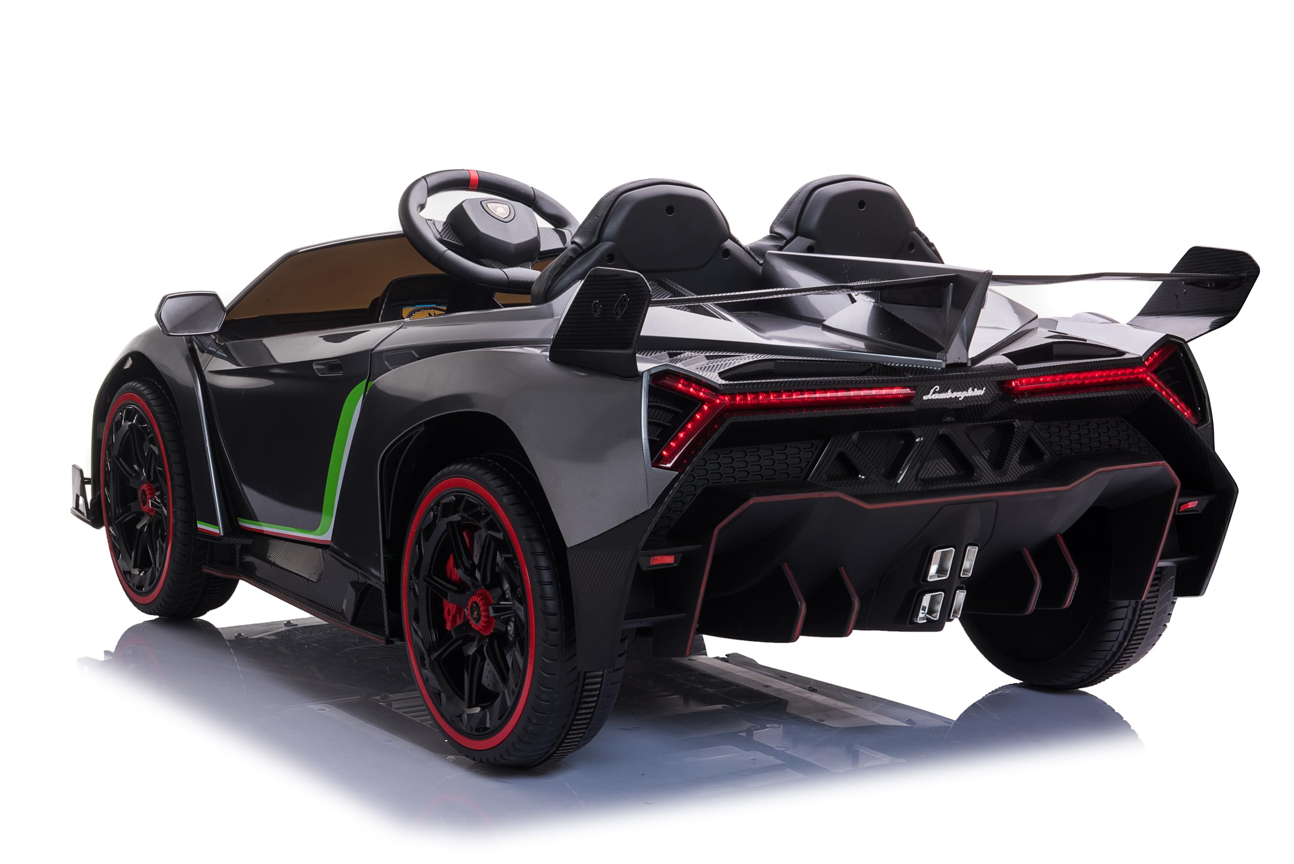 FINOOS Auto macchina elettrica per bambini Lamborghin Veneno 24V 2 posti, 4X4, sedile in pelle, ruote in gomma con telecomando 2,4 GHz da 1 a 7 anni (Grigio metallizzato)