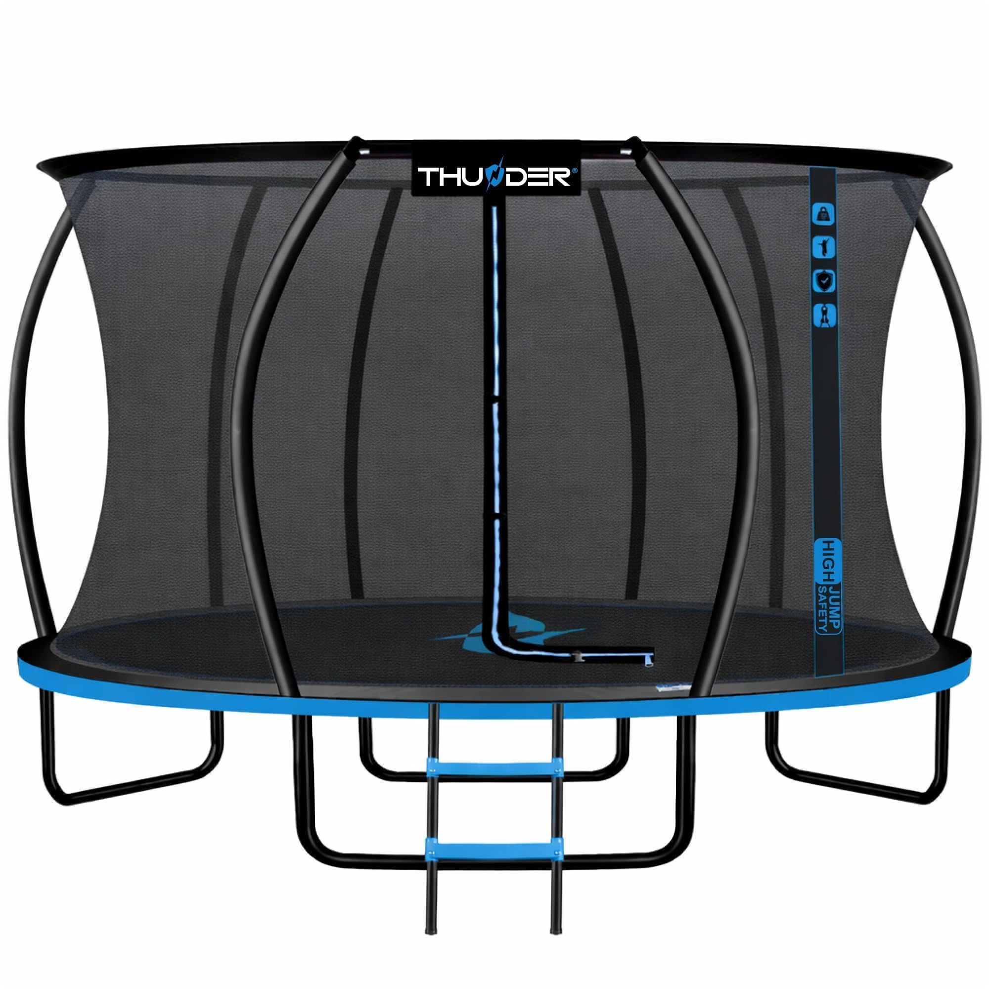THUNDER Trampolina Ogrodowa z Siatką Bezpieczeństwa i Drabinką – Trampolina Zewnętrzna dla Dzieci i Dorosłych, Stabilna, Odporna na Warunki Atmosferyczne, Różne Rozmiary
