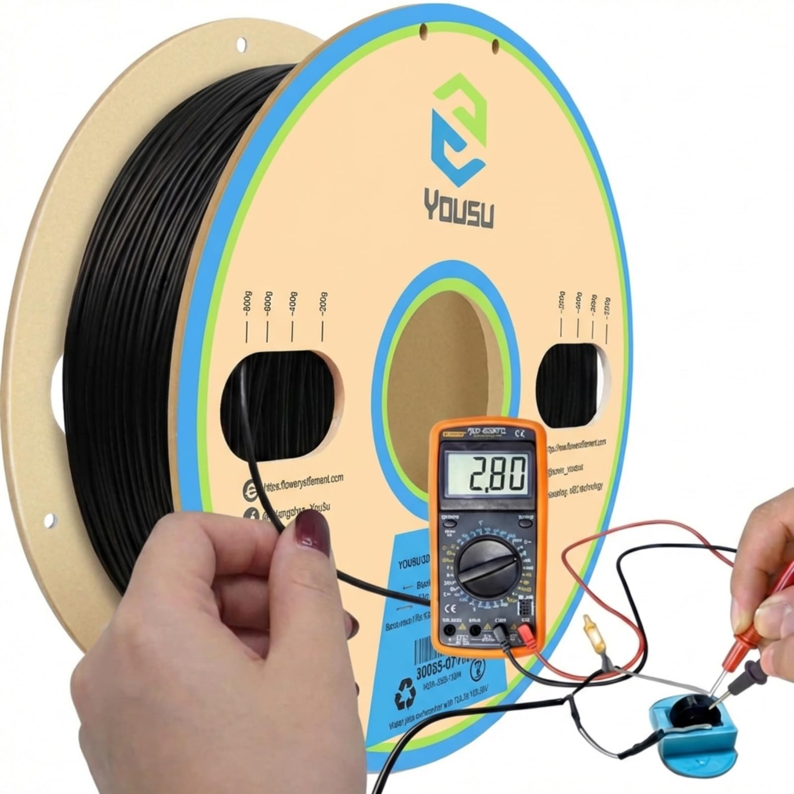 YOUSU Filamento de PLA conductivo de 1,75 mm para impresora 3D y bolígrafo 3D, Precisión dimensional de +/-0,03 mm,1 kg/2.2lbs, PLA conductivo negro