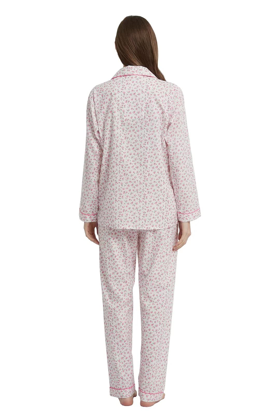 Amaxer Conjunto de pijama para mujer, 100 % algodón, manga larga, suave, con botones, elástico y cordón