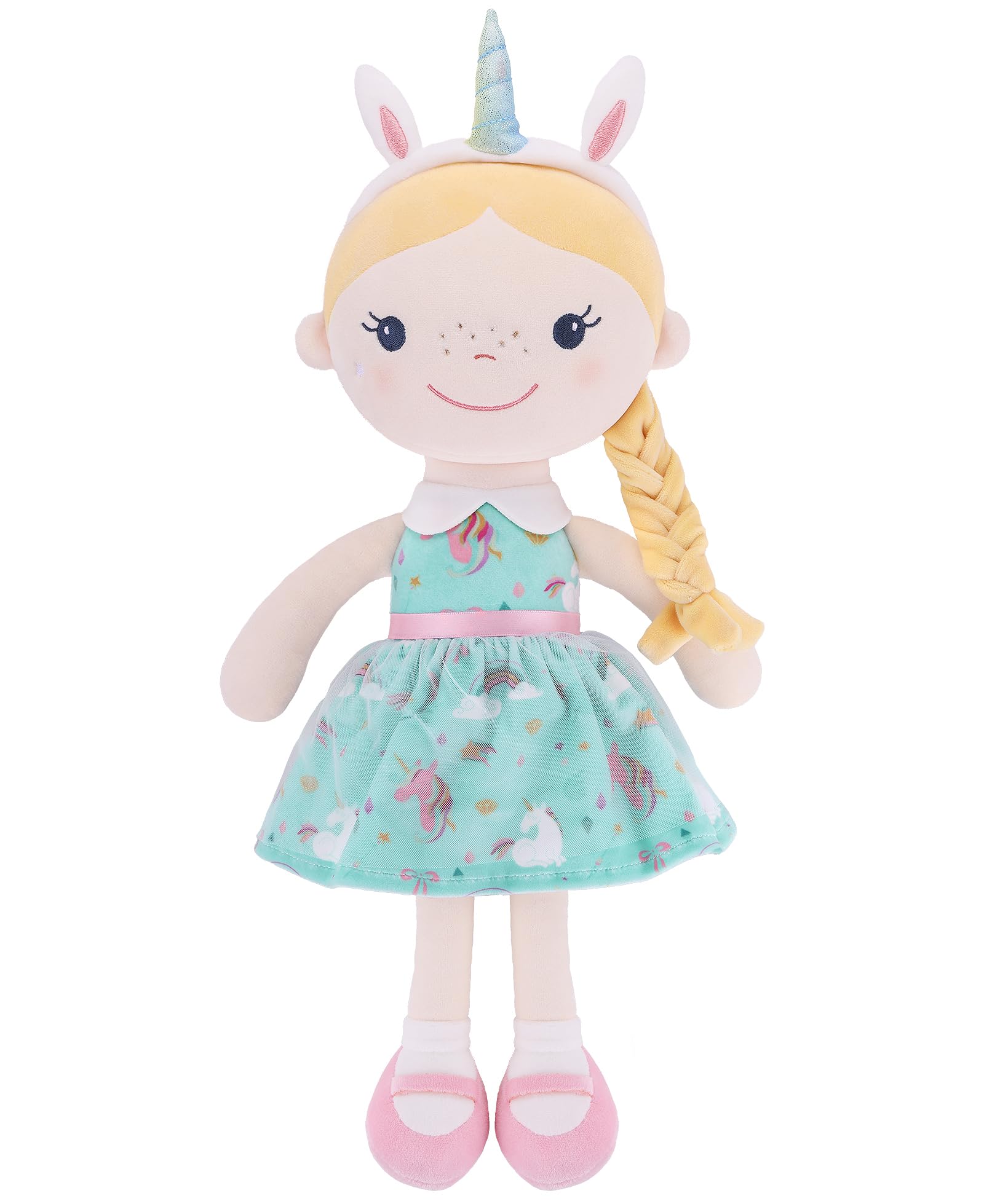 GAGAKU 40 cm Weiche Stoffpuppe, Schutzengelpuppen, Taufgeschenk für Baby Mädchen, Kuscheltier, Glücksbringer für Kinder von 3-5 Jahren (40 cm Einhorn-Mädchen)