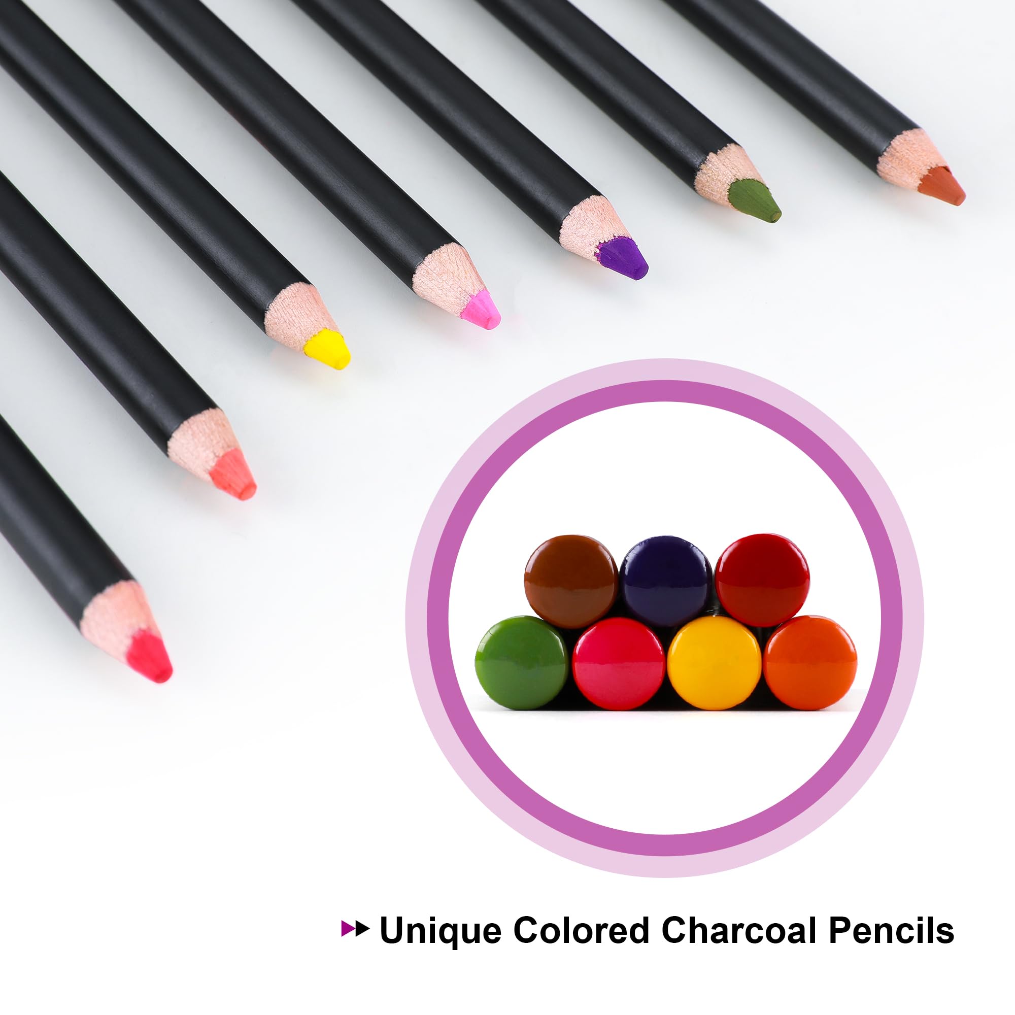 HIFORNY 46 PCS Sketching Drawing Pencil Set,Sketch Pencils Art Supplies with Colored Charcoal Pencils,Graphite,Charcoal,Blending Tools,Accessories,Drawing Kit for Adults Artists - Image 4