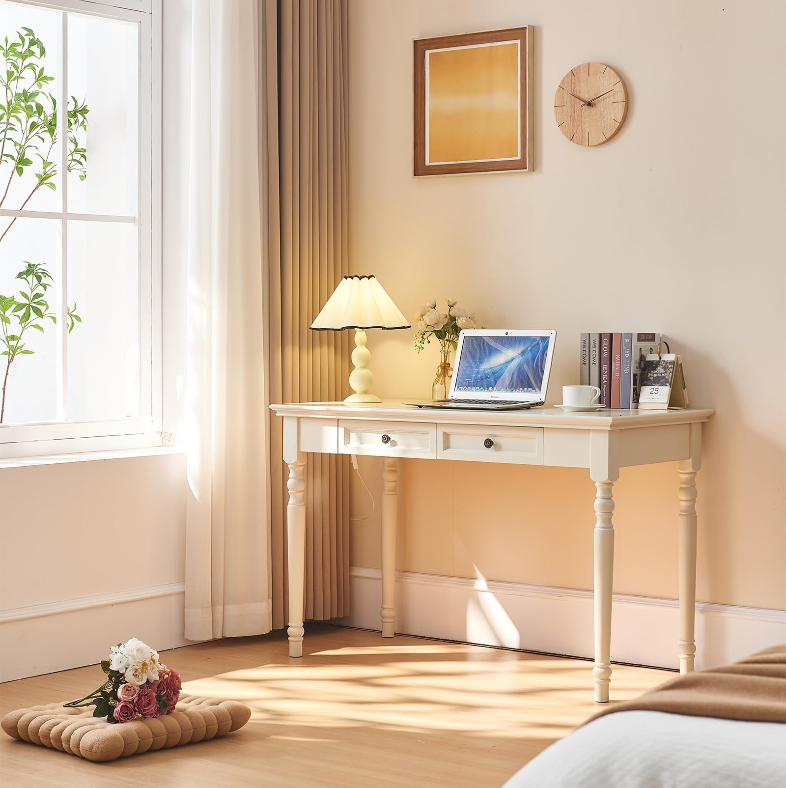 ADORZ Weißer Schreibtisch mit Schubladen, 120 cm | Home-Office-Schreibtische aus Massivholz, Schreibtisch für Heimbüro, Arbeitszimmer oder Schlafzimmer