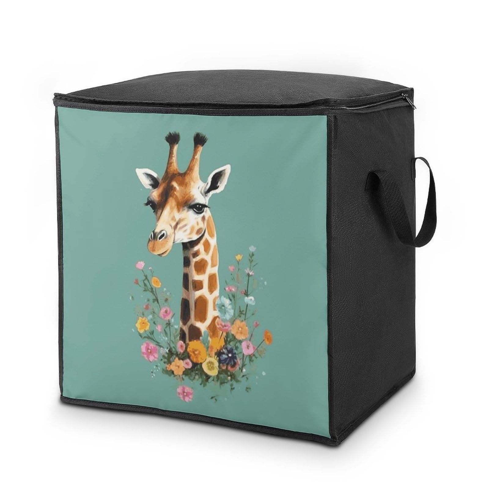 Fekiloot Style Giraffe With Flowers Storage Bags With Reinforced Handles,Moving Bag With Zipper,Closet Organizers,Compression Packing Cubes