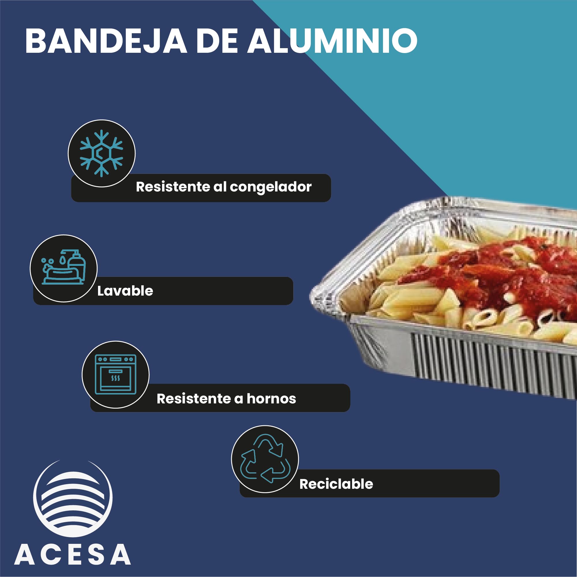 ACESA - Envases de Aluminio Desechables con Tapa – 100 bandejas de Aluminio Desechables - Bandeja para Horno - Envases aluminio desechables para alimentos - Ideales para eventos (900ml)